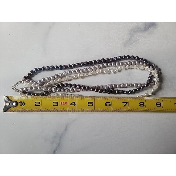 925 Sterling Silver Multistrand & Multicolored Pearl Beaded Necklace Adjustable - Picture 8 of 10